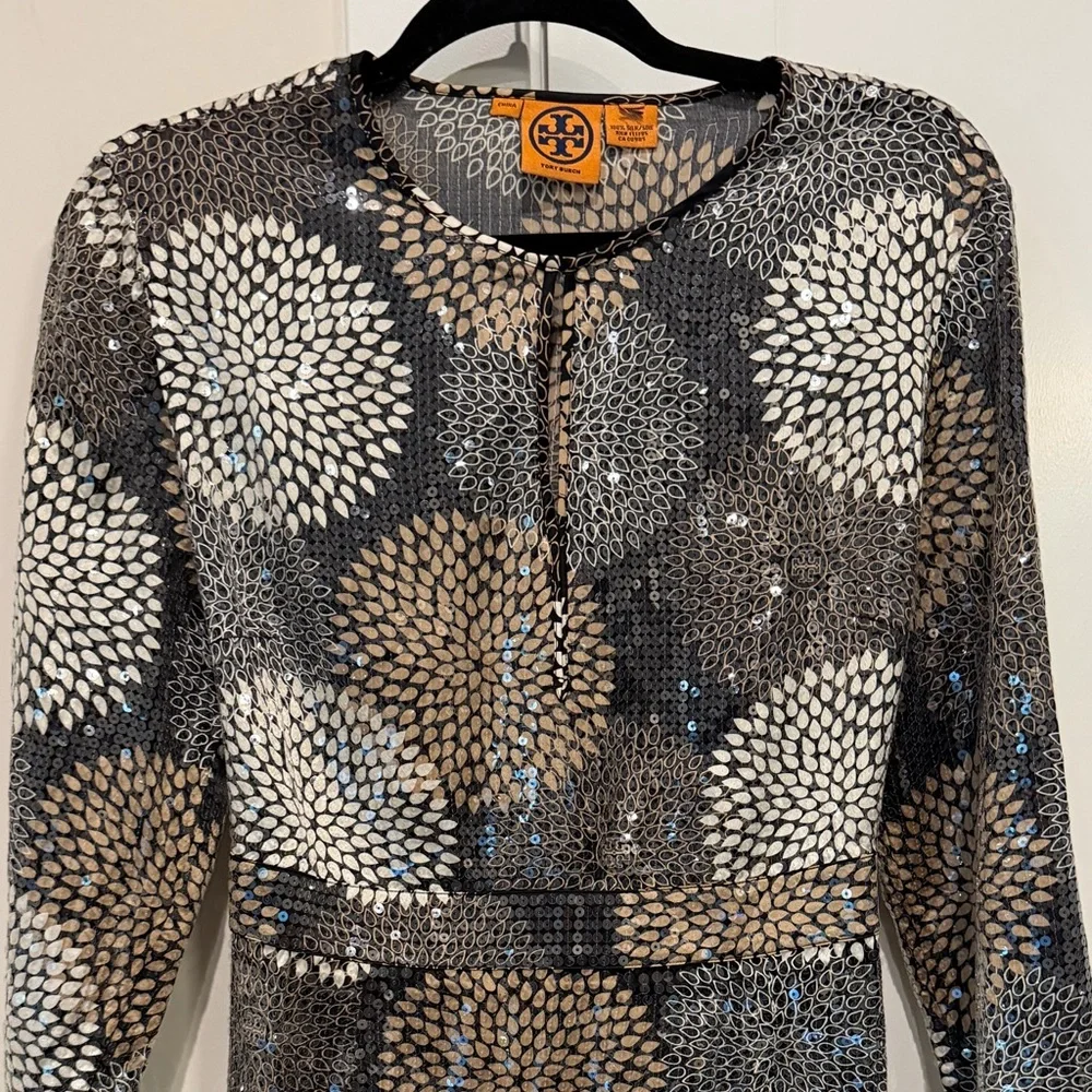 TORY BURCH Sequined Silk Dress With Pinhole Detail Size 2 cocktail party luxury